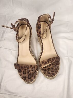 L'AGENCE Leopard Print Ankle-Tie Espadrille Wedges - Brown